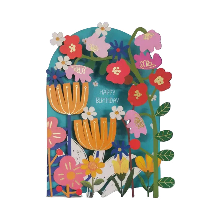 Cut Art Card - Happy Birthday Orange Floral