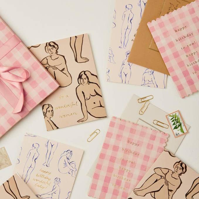 Pink Gingham Happy Birthday Card