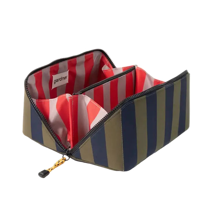Diagonal Washbag Large - Navy & Khaki Stripe
