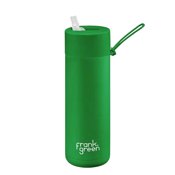 595ml Ceramic Bottle + Flip Straw Lid - Evergreen