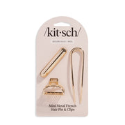 Mini Metal French Hair Pin & Clips 3pc Set - Gold