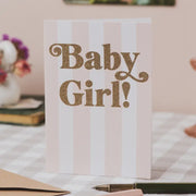 Stripe and Gold Glitter Baby Girl Card
