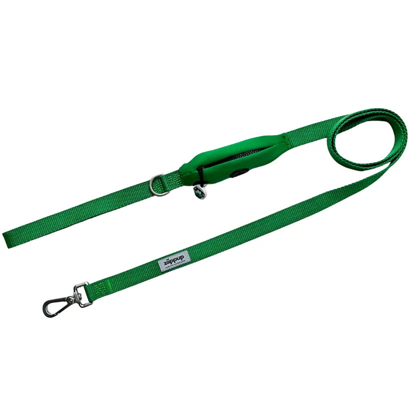 Dog Lead With Poop Bag Holder - Green