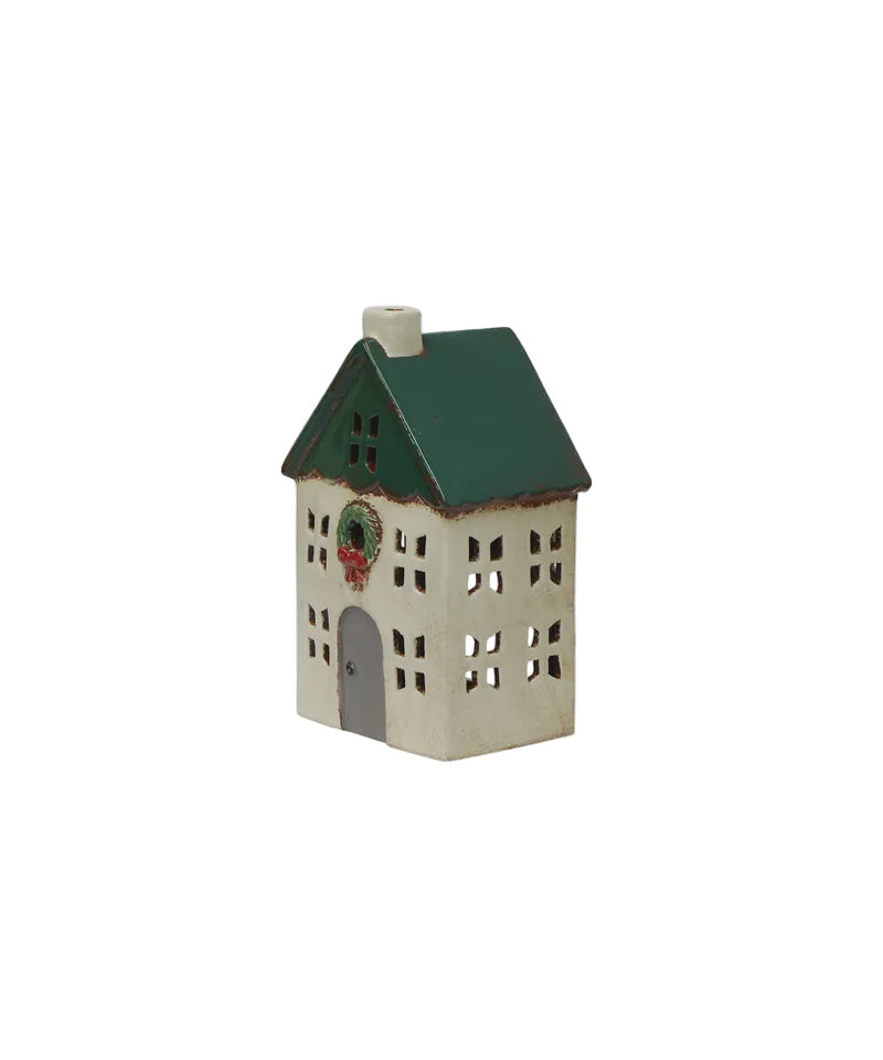 Christmas Tea Light House Green with Wreath Small