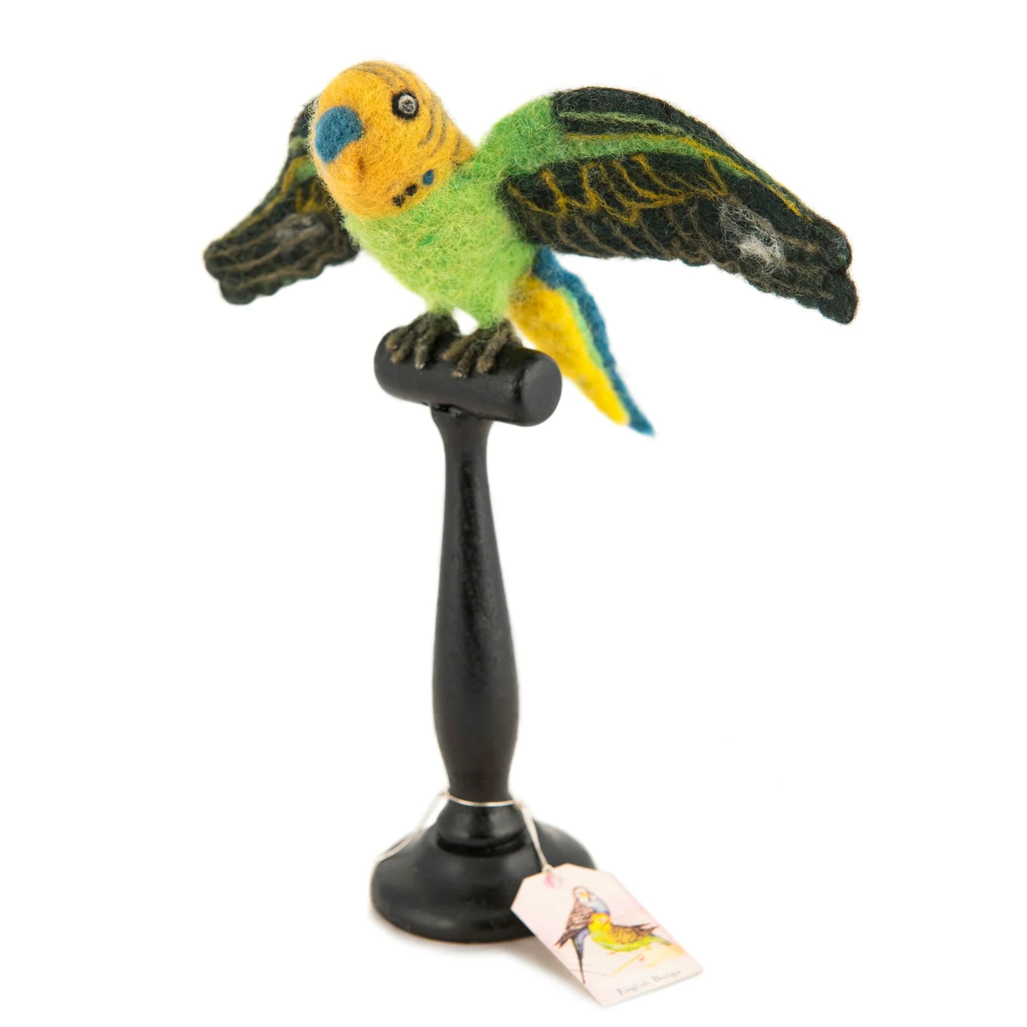 Felt English Budgie Faux Taxidermy - Green