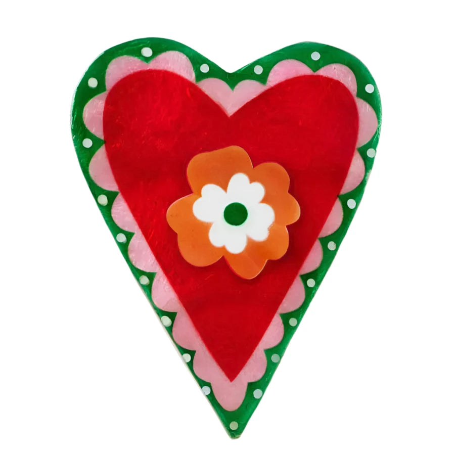 Capiz Shell Art Tile - Poppy - Red Heart