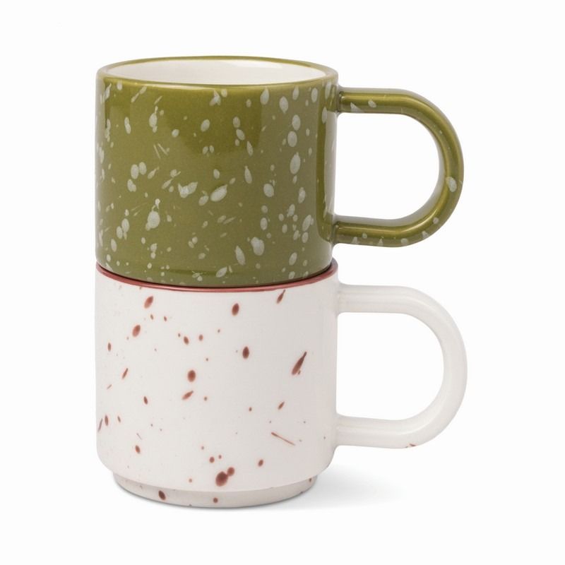 The Simon Set of 2 Espresso Cups - Cream & Olive