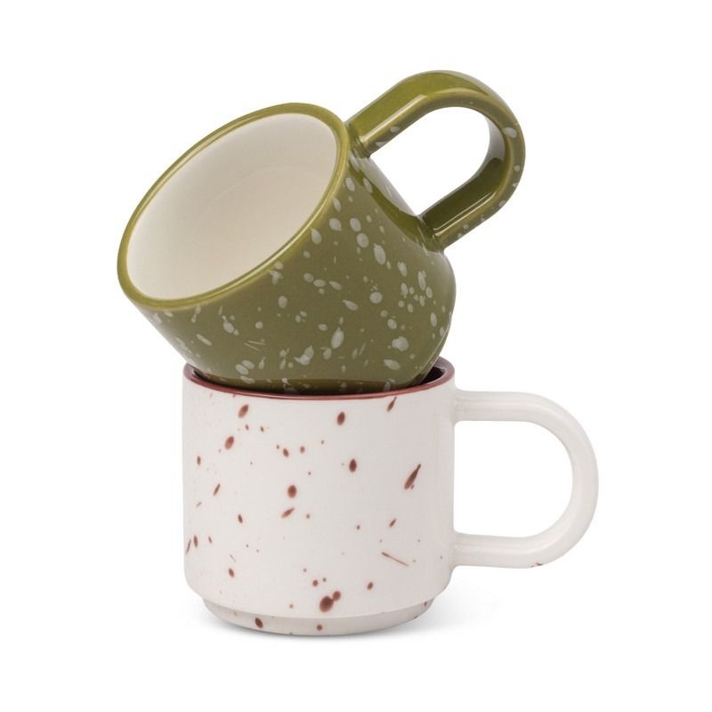 The Simon Set of 2 Espresso Cups - Cream & Olive