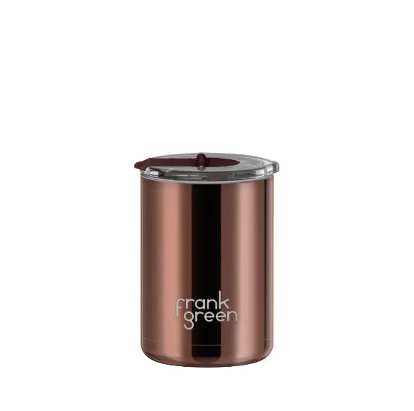 355ml Chrome Ceramic Coffee Cup with Hinged Screw Lid - Chocolate / Chocolate