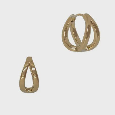 Open Crossed Huggie Earrings - Gold
