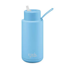 Ceramic Reusable Bottle With Flip Straw Lid 1L - Blue Lagoon