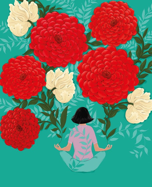 Agnes - Meditating Woman & Red Flowers