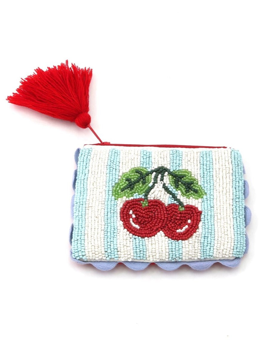 Beaded Stripe Purse - Cherry