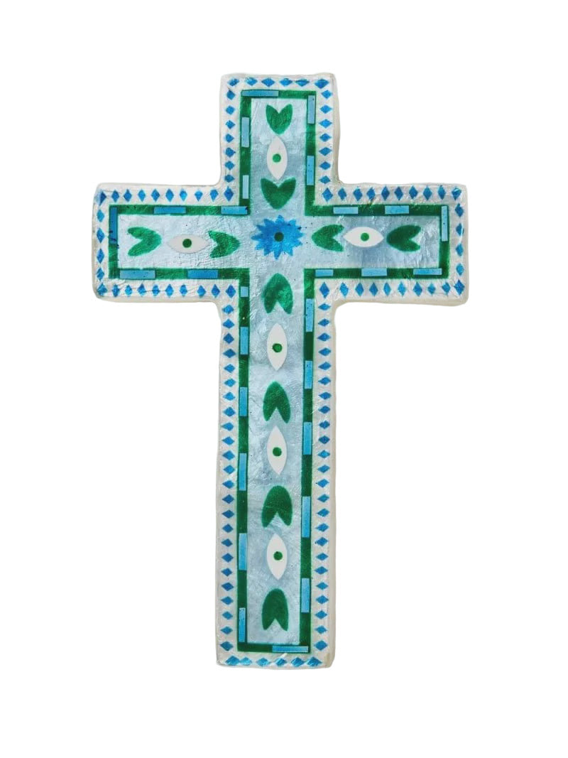 Capiz Shell Art Tile - Fable Blue Cross