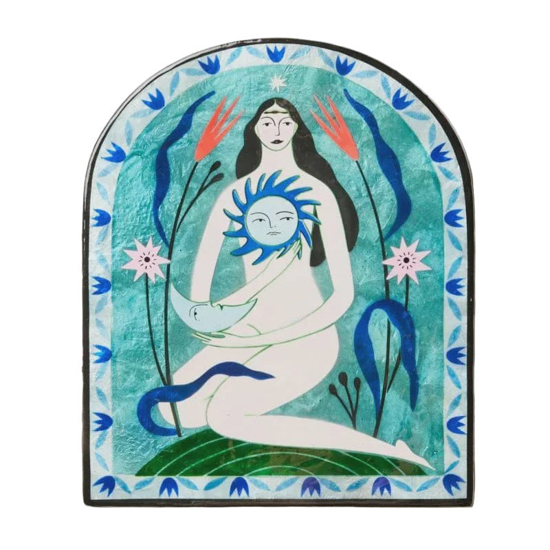 Capiz Shell Art Tile - Fable Goddess Blue Arch