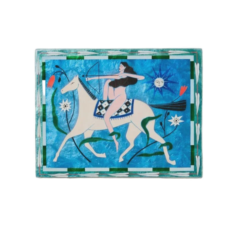 Capiz Shell Art Tile - Fable Horseback Blue Rectangle