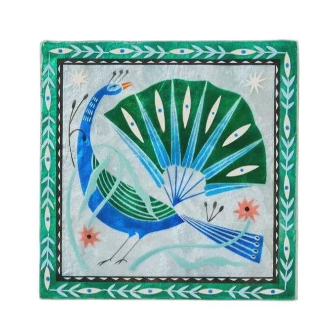 Capiz Shell Art Tile - Fable Peacock Square