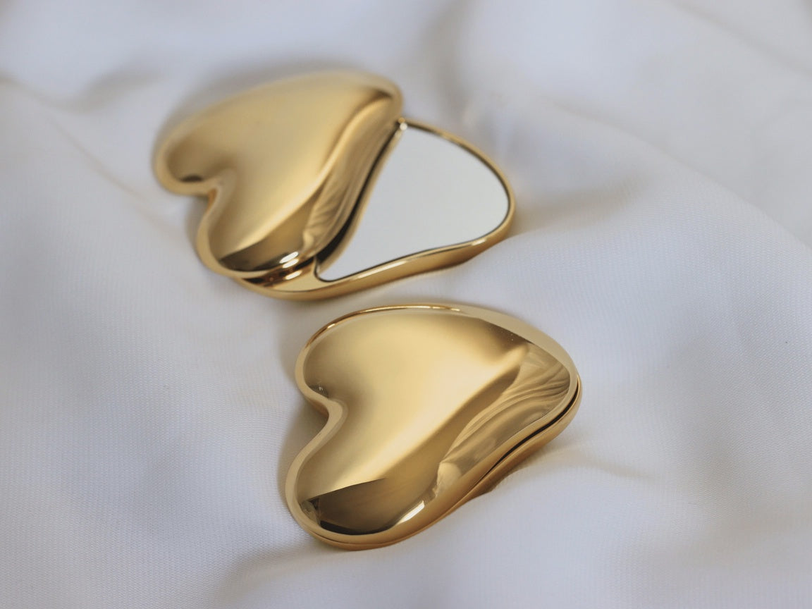 Heart Shape Compact Pocket Mirror - Gold