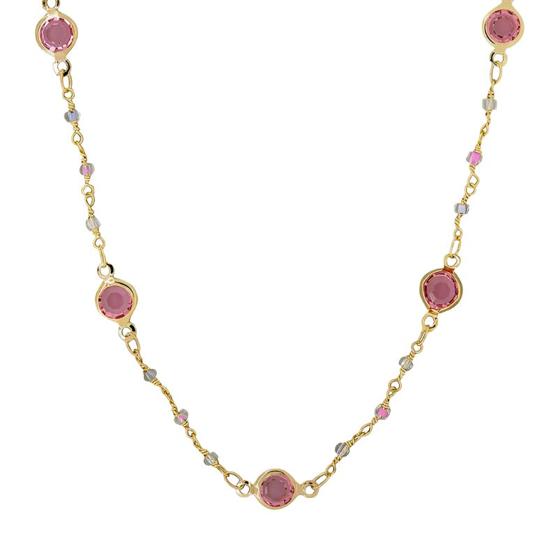 Kate Necklace, Pink Crystal - Gold