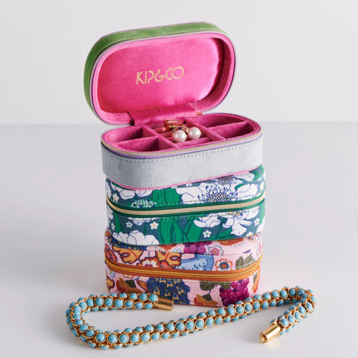 Tumbling Flowers Green Velvet Jewellery Box - Travel