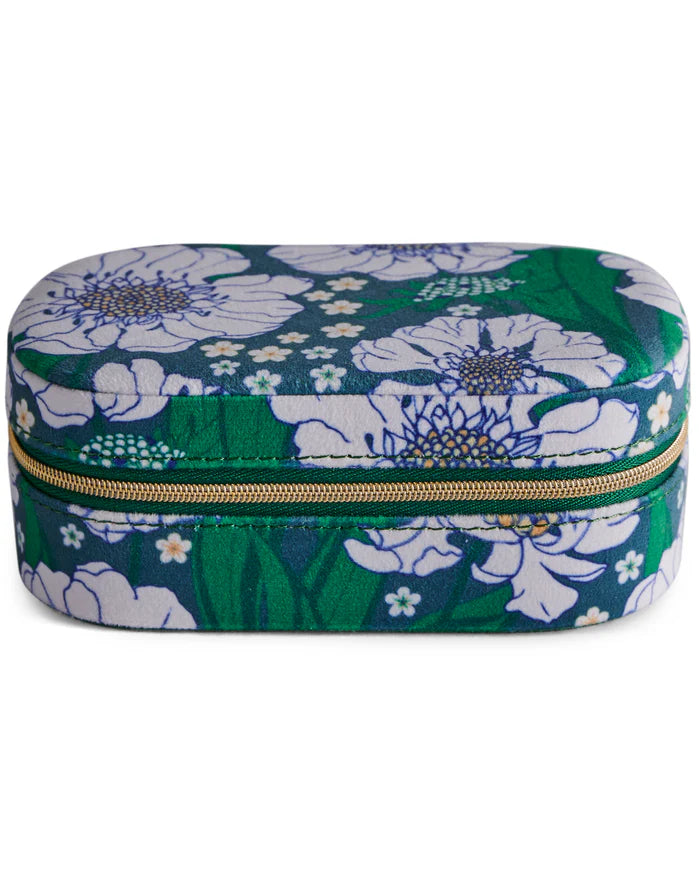 Tumbling Flowers Green Velvet Jewellery Box - Travel