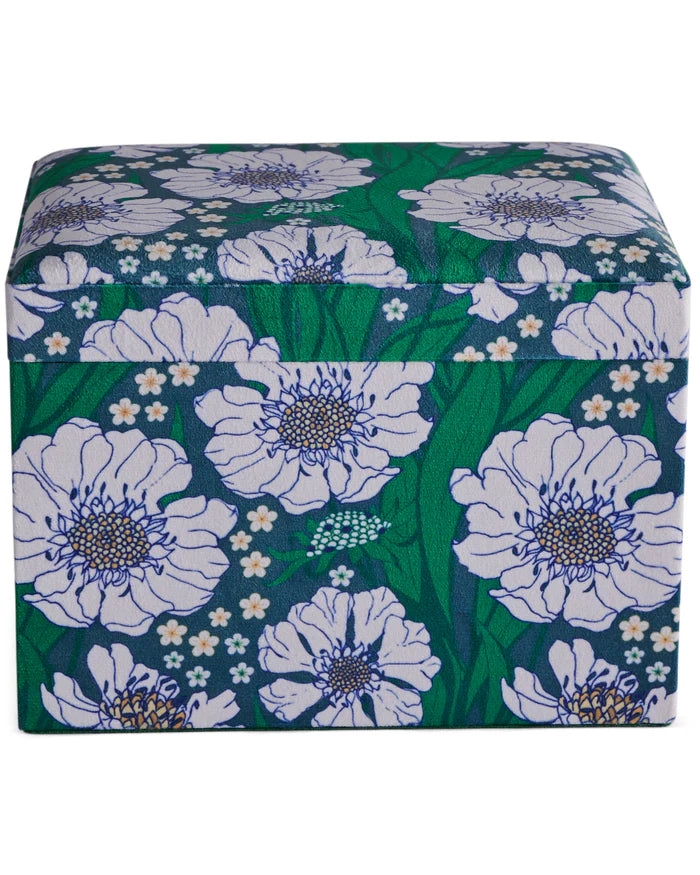 Tumbling Flowers Green Velvet Jewellery Box - Large