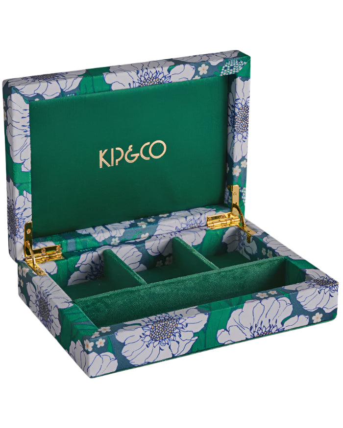 Tumbling Flowers Green Velvet Jewellery Box - Small