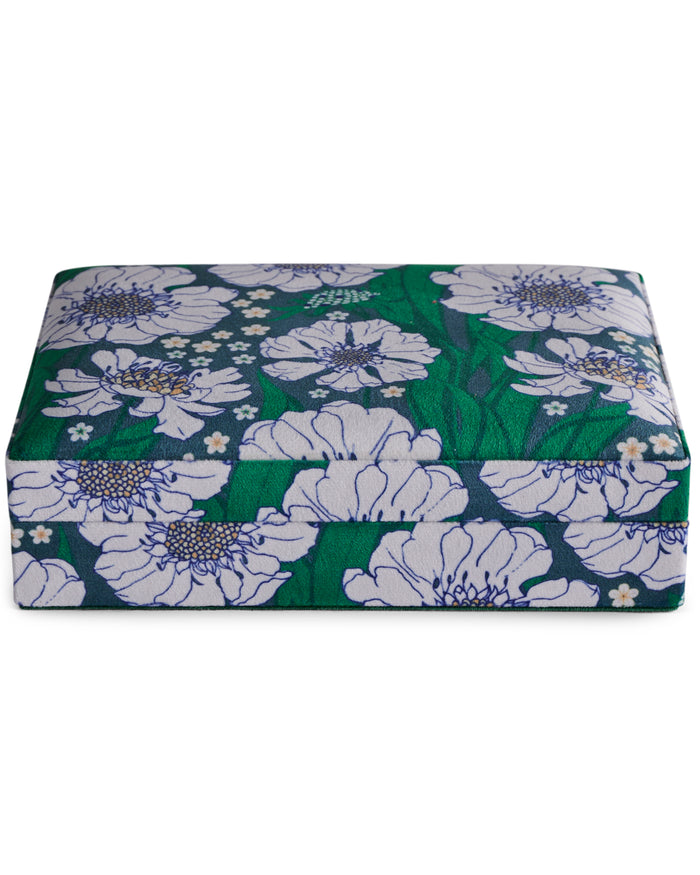 Tumbling Flowers Green Velvet Jewellery Box - Small
