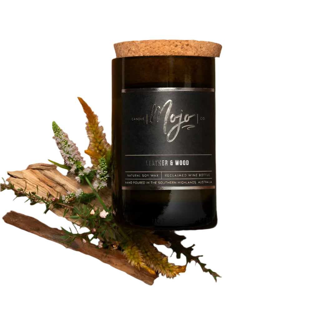 Black Wine Candle - Leather & Wood