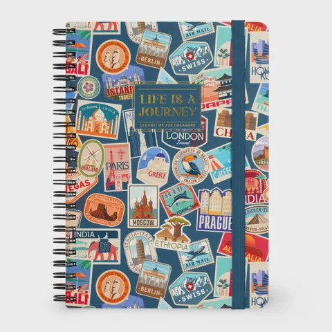 Lined Spiral Notebook - Travel Stickers