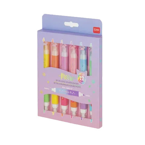 Set of 6 Dual Tip Pastel Highlighters - Meow