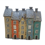 Tealight Holder - Row of Colourful Houses