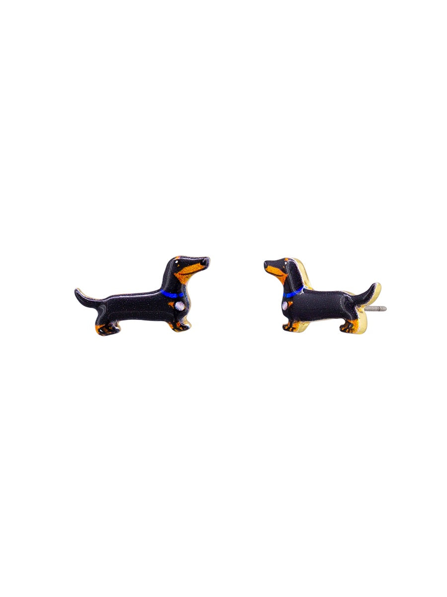 Wilhelmina Dachshund Stud Earrings - Black