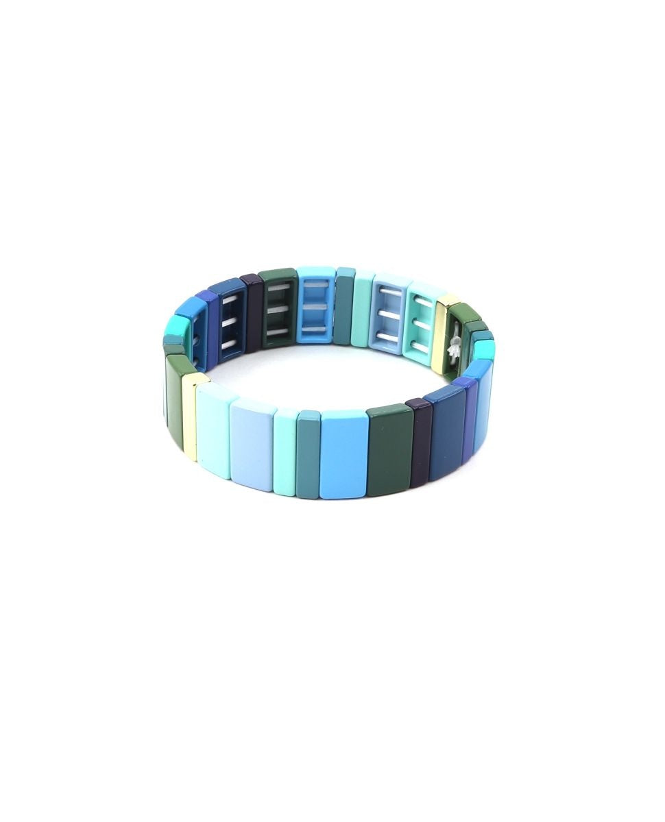 Wide Tile Bracelet - Ocean and Gold