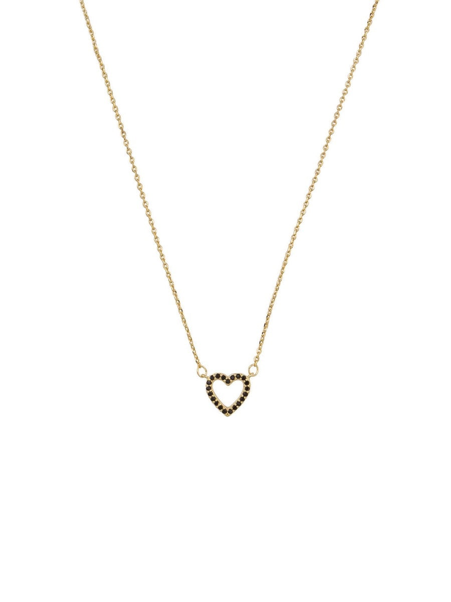 Crystal Heart Necklace - Gold & Black