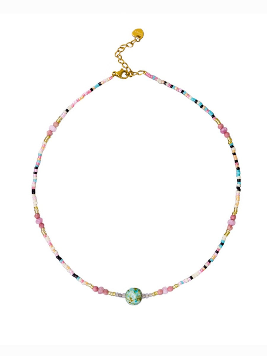 Beaded Necklace With Ball - Gold