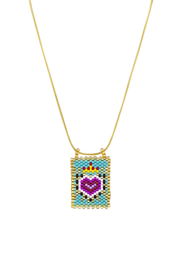 Beaded Heart Necklace - Turquoise