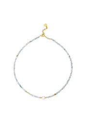 Cut Stone & Freshwater Pearl Necklace - Aqua