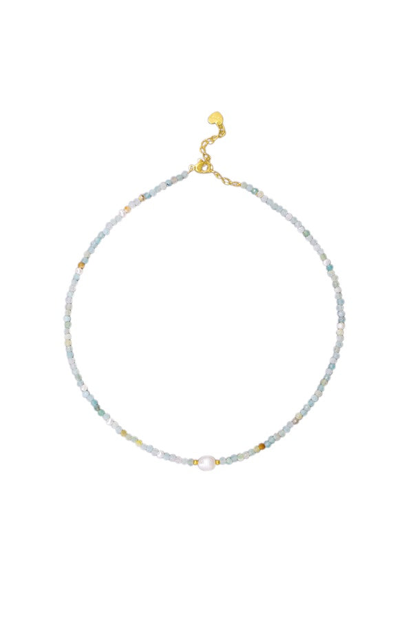 Cut Stone & Freshwater Pearl Necklace - Aqua