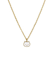 Kitty Cat Necklace - Gold & White