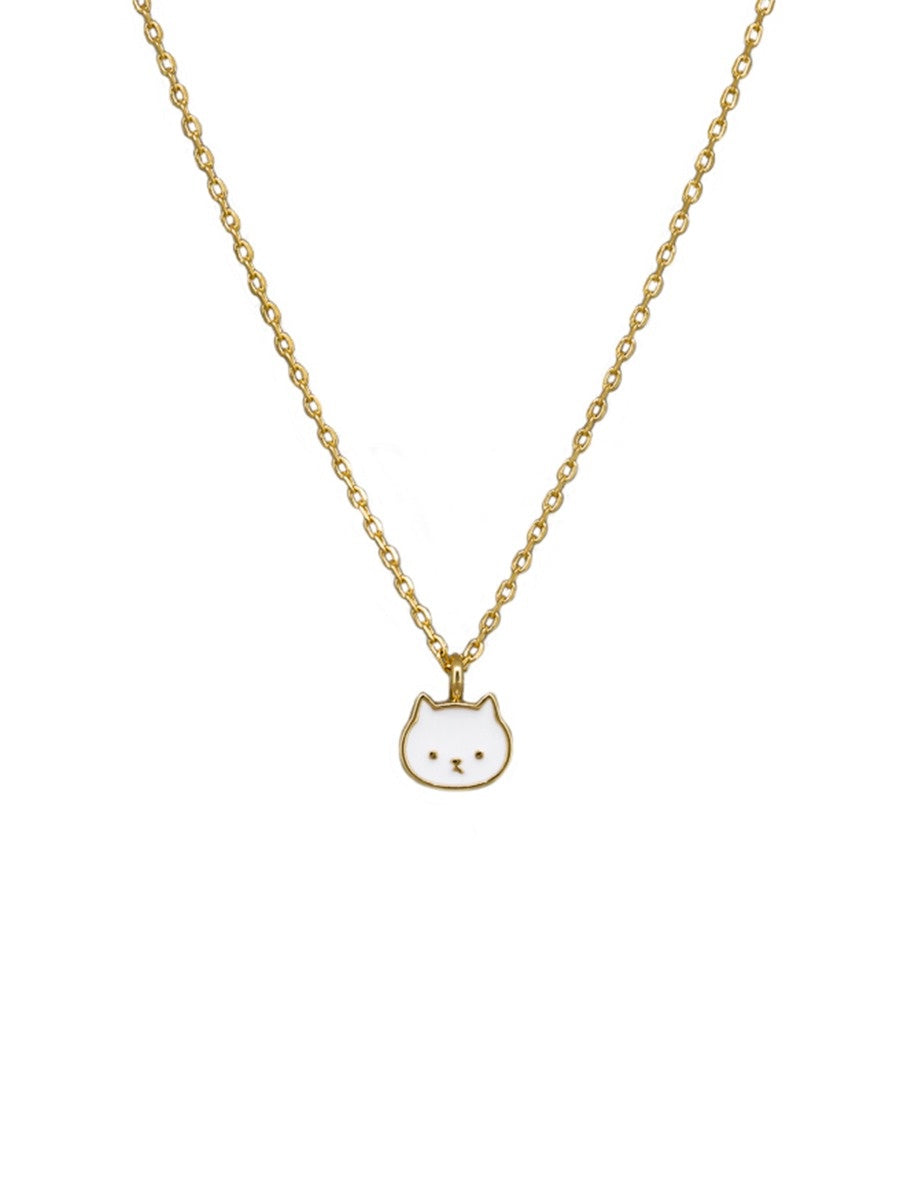 Kitty Cat Necklace - Gold & White
