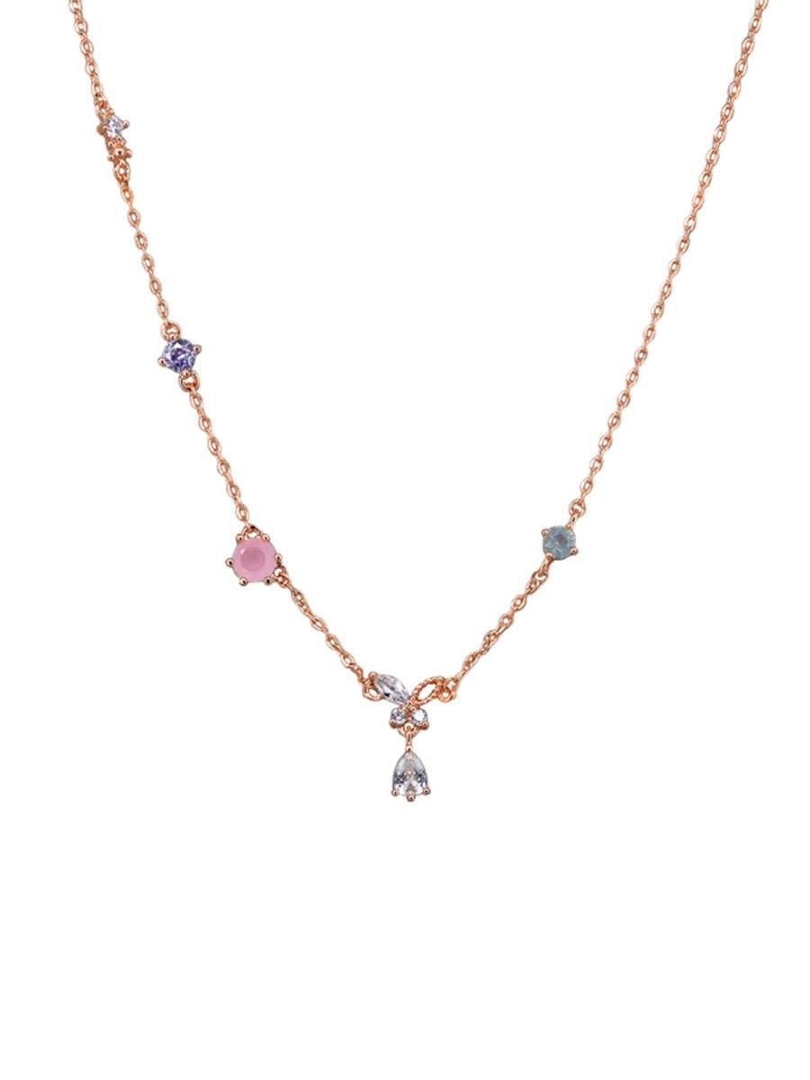 Mixed Crystal Necklace - Rose Gold