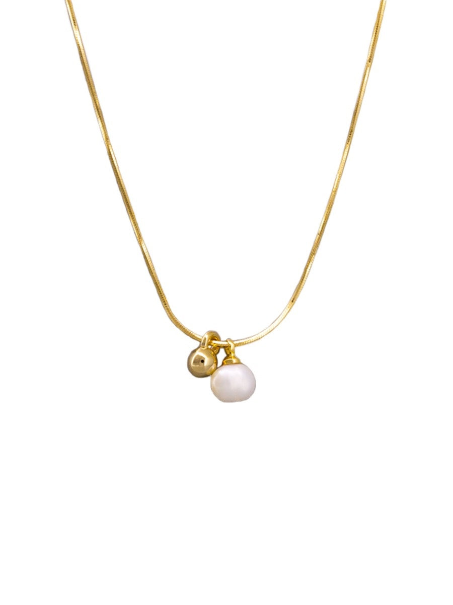 Pearl and Ball Necklace - Gold