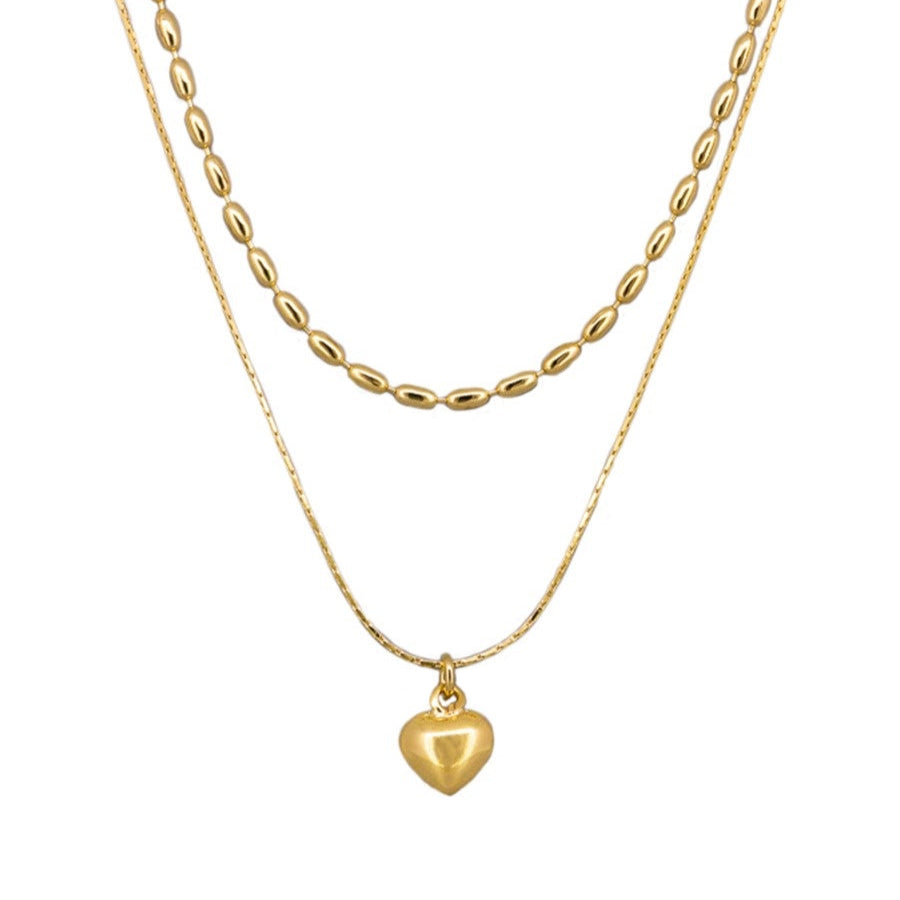 Double Chain Heart Necklace - Gold