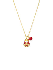 Red Babushka Necklace - Gold