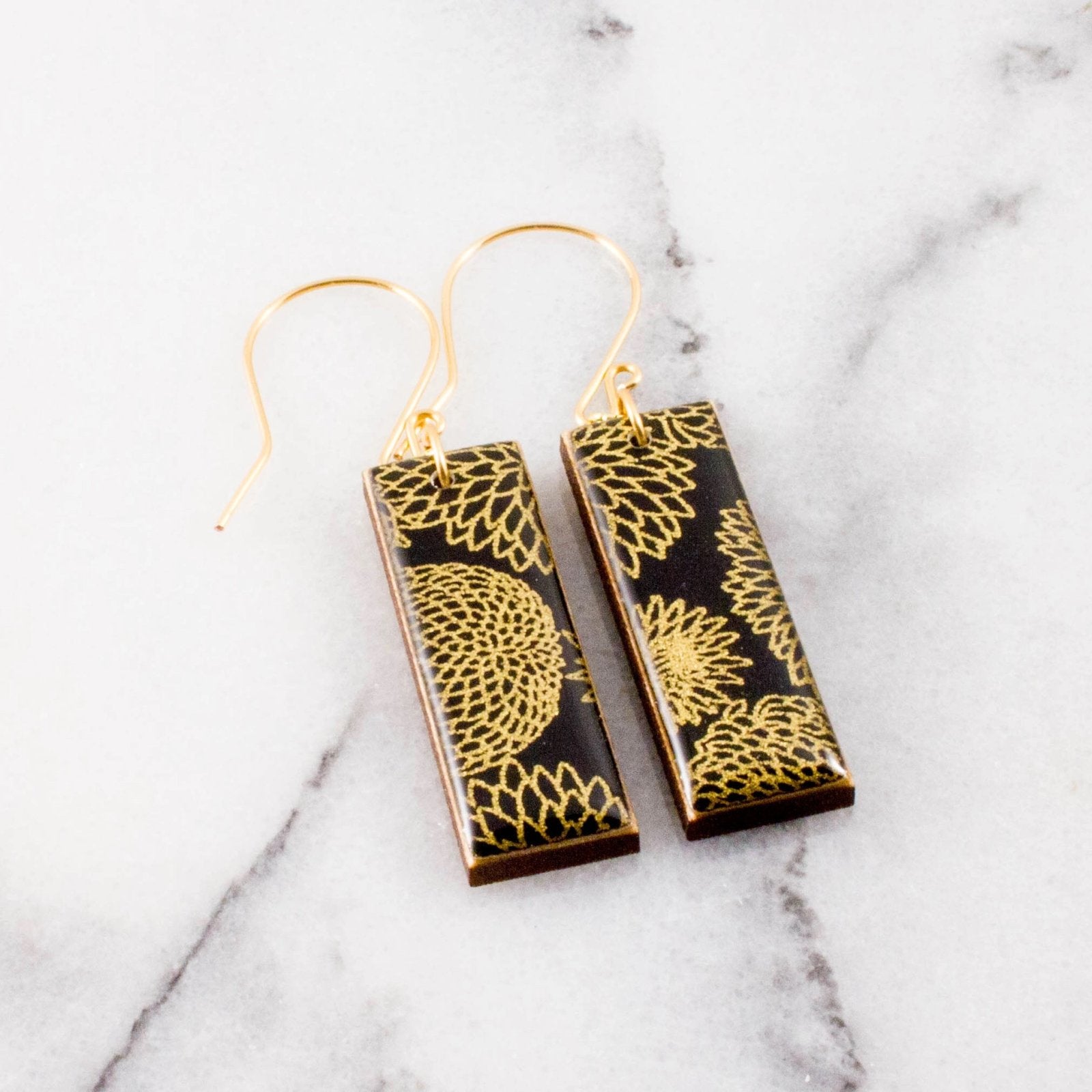 Black + Gold Zinnia Rectangle Earrings