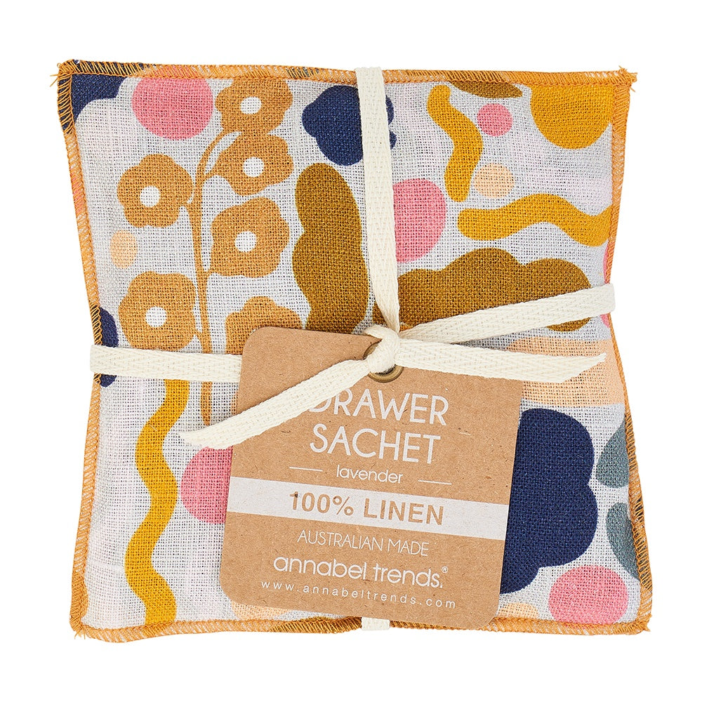 Linen Drawer Sachet - Floral Puzzle Mustard