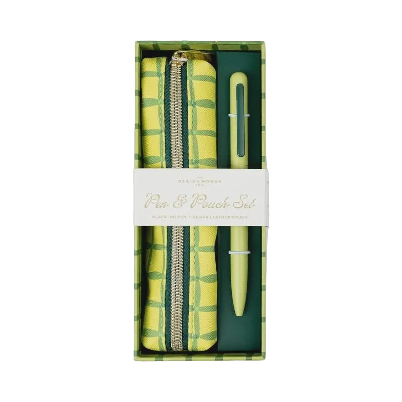 Pen & Pouch Set - Green Lattice