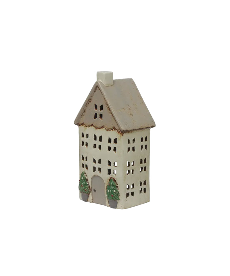 Christmas Tea Light House Stone with Pots Medium
