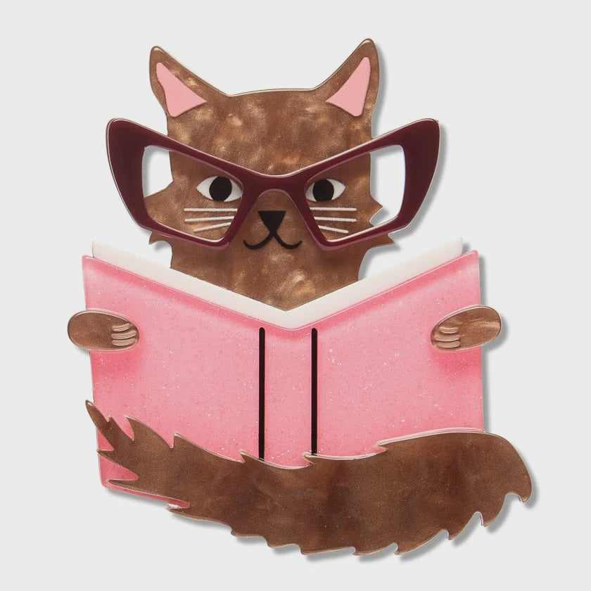 Puss in Books Brooch
